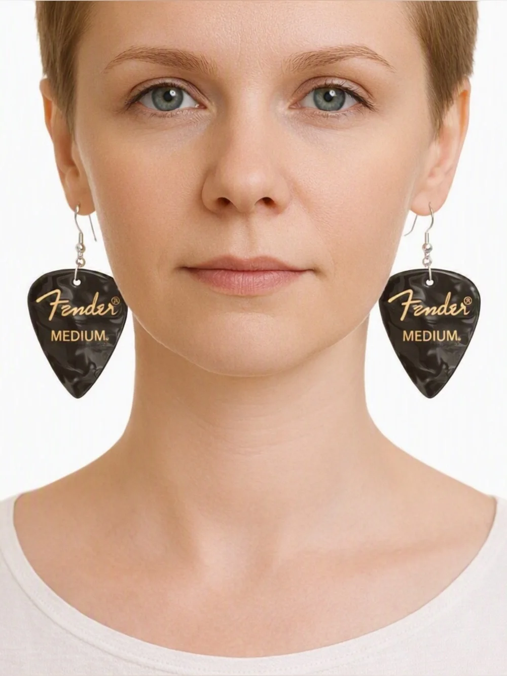 Black Pearlescent Guitar Pick Earrings Unisex New